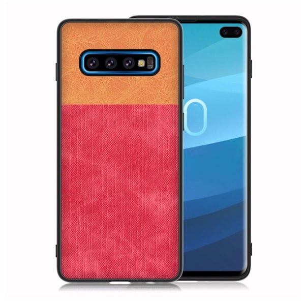 Samsung Galaxy S10 Plus jeans stoff deksel - Brown / Red Multicolor