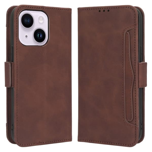 Moderne iPhone 15 læderetui med pung - Brun Brown