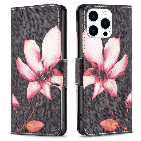Wonderland iPhone 15 Pro flip etui - Pink Blomst Pink