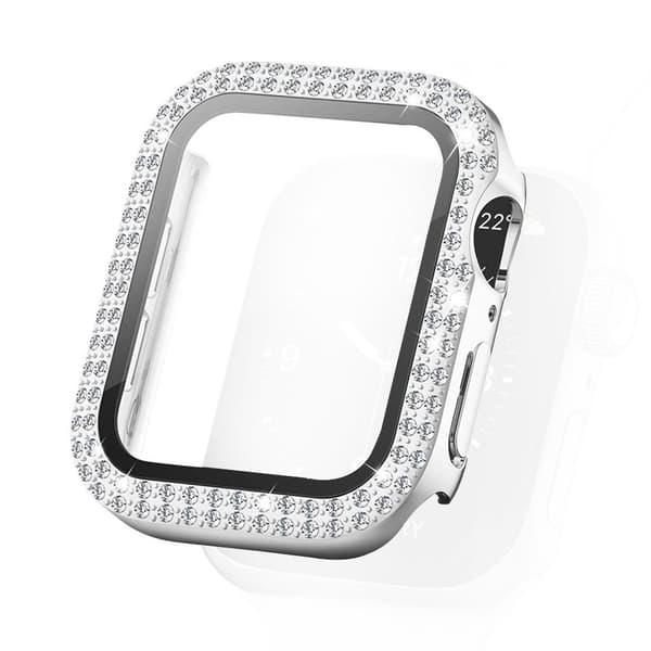 Apple Watch 40mm rhinestone décor cover + tempered glass - Silver Silvergrå