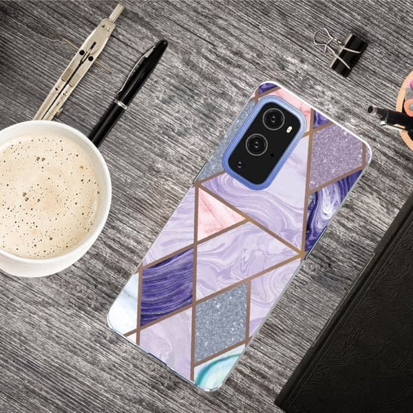 Marble design OnePlus 9 Pro cover - Trekanter Og Diamantmarmor Purple
