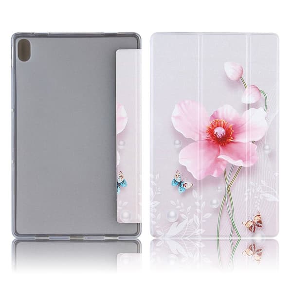 Lenovo Tab P11 vackert designat trefaldigt läderfodral - Rosa Blomma Rosa
