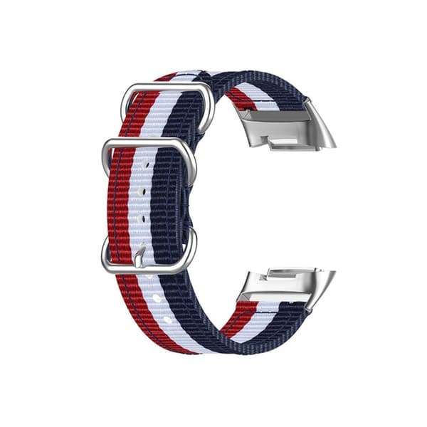 Fitbit Charge 5 elastisk klokkerem i nylon med sølvspenne - Blå / Hvit / Rød Multicolor