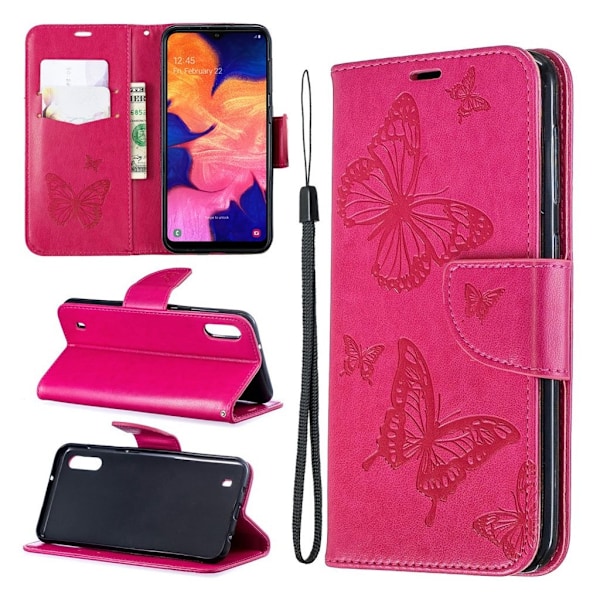 Butterfly läder Samsung Galaxy A10 fodral - Rosa Rosa