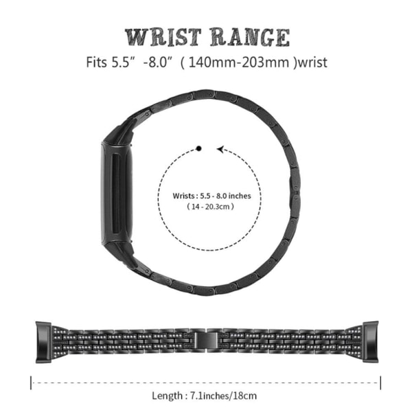 Fitbit Charge 5 two row rhinestone glitz watch strap - Black Svart