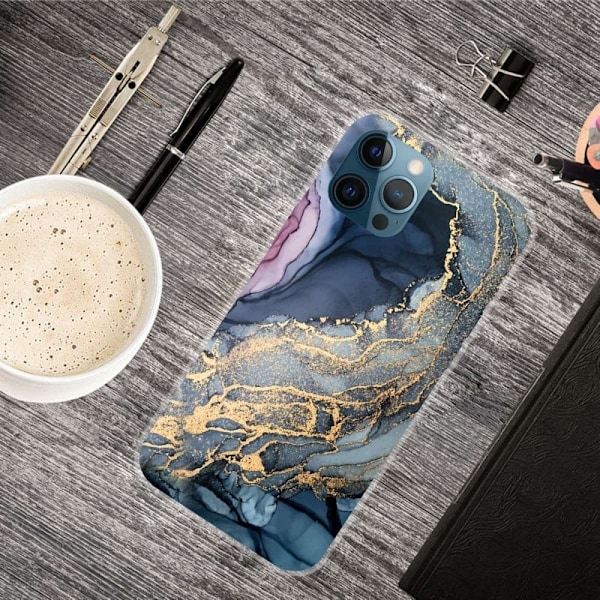 Marble design iPhone 14 Pro Max cover - Blå På Gylden Stænkmarmor Multicolor