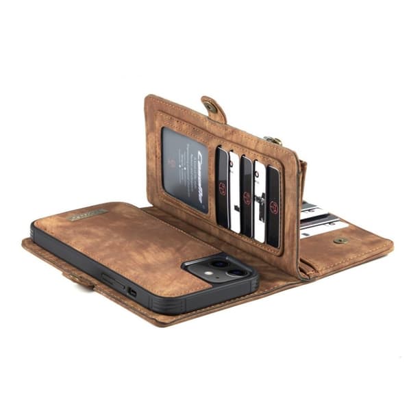 CaseMe iPhone 12 Mini etui med lynlås & pung - Brun Brown