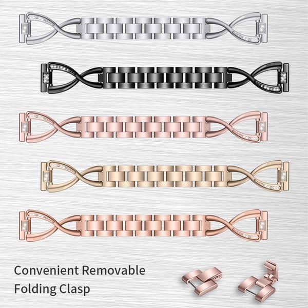 18 mm X-formet urrem med rhinestone-dekor til Fossil-ur - Sort Black