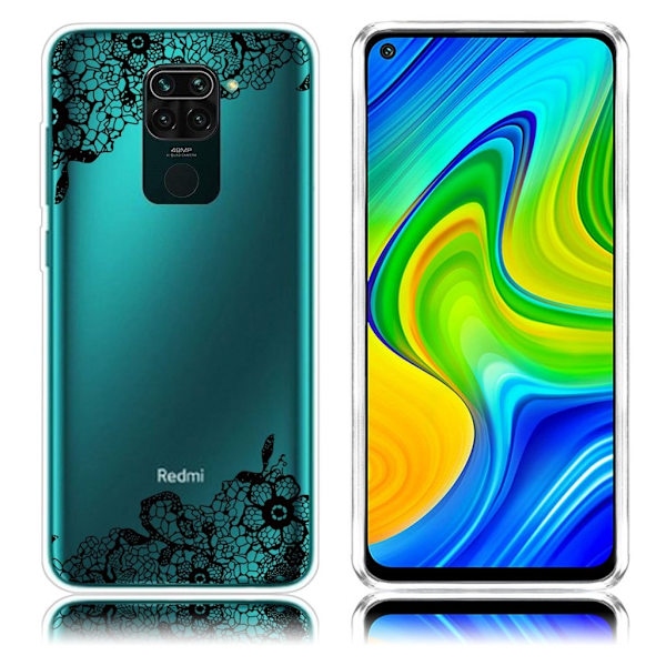 Deco Xiaomi Redmi Note 9 kuoret - Musta Kukka Transparent