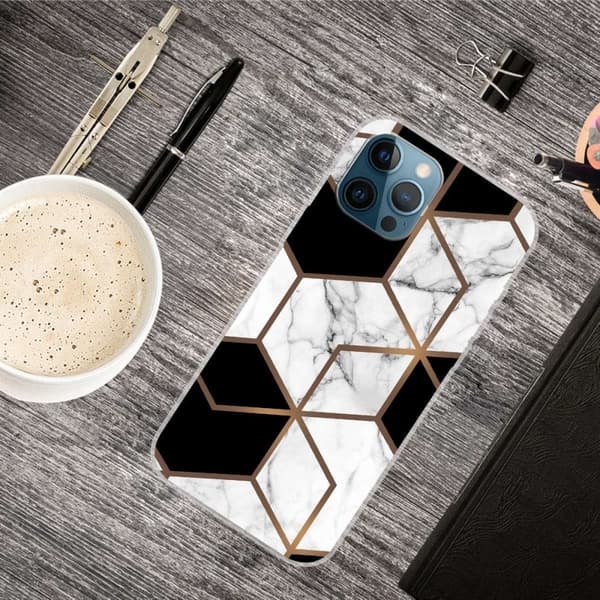 Marmordesign iPhone 14 Pro Max deksel - Marmorkube I Svart Og Hvit White