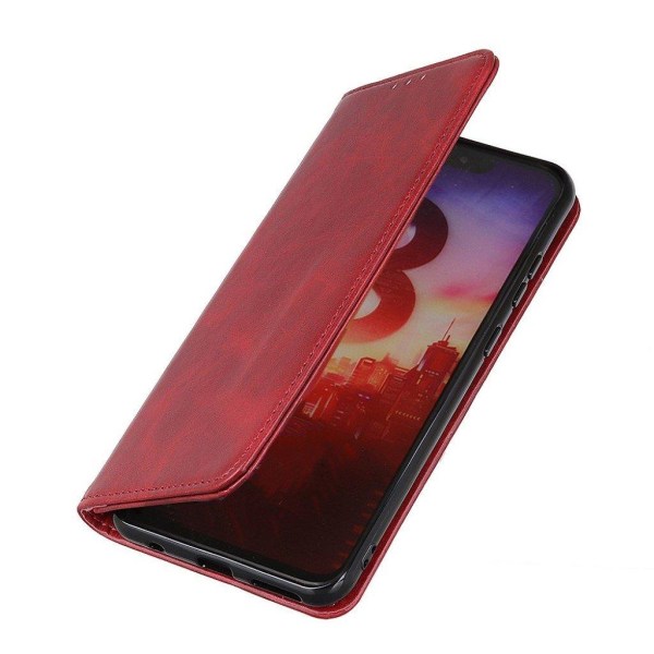 Lompakko-style Aitoa Nahkaa Läppäkotelo For Samsung Galaxy M32 - Punainen Red