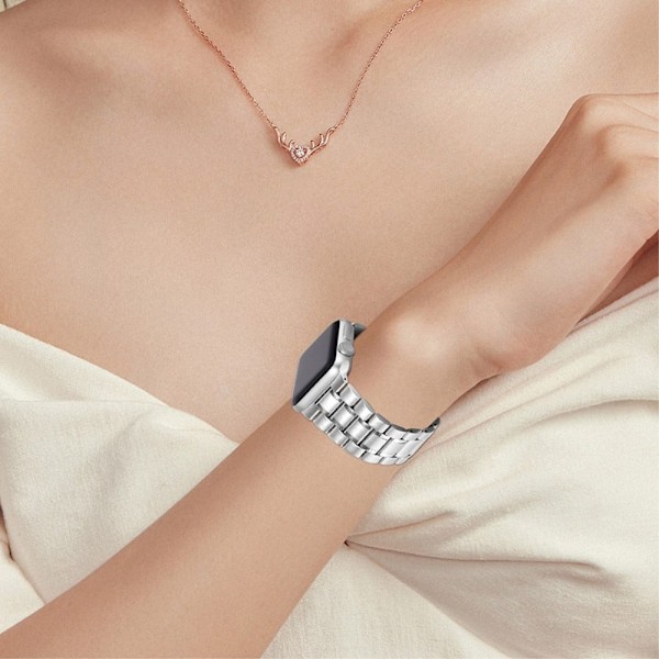 Apple Watch Series 8 (45mm) / Watch Ultra klockarmband i rostfritt stål med 5 pärlor - Silver Silvergrå