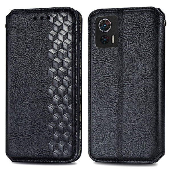 Nahkakotelo With A Stylish Rhombus Imprint For Motorola Edge 30 Neo - Musta Black