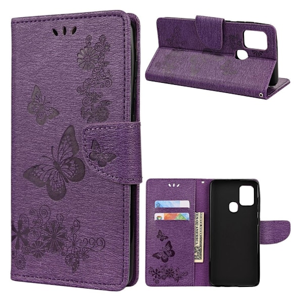 Butterfly läder Samsung Galaxy A21s fodral - Lila Lila