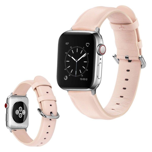 Apple Watch Series 5 40mm ægte læder Urrem - Lyserød Pink