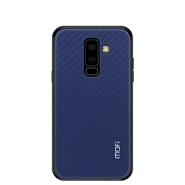 MOFI Samsung Galaxy A6 Plus (2018) mobilskal plast syntetläder silikon vävd textur - Mörkblå Blå