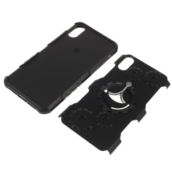 iPhone Xr mekanisk gear kickstand hybrid etui - Sort Black