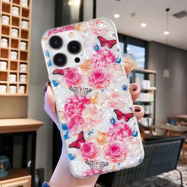 Marble iPhone 12 Pro Max Suojakotelo - Värikäs Perhonen Pink