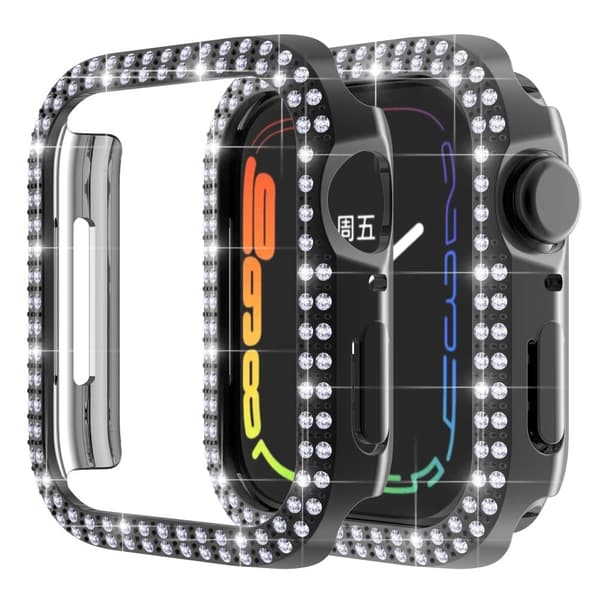 Apple Watch (41mm) cover med to rækker rhinestone-design - Sort Black