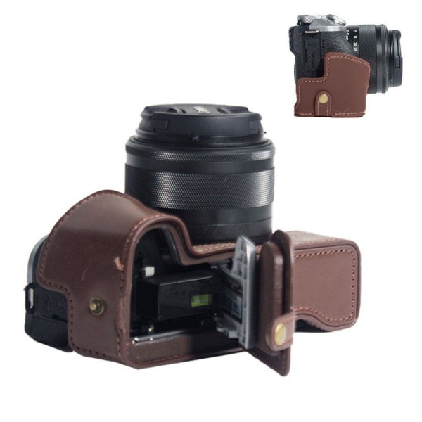 Canon EOS M6 Mark II läderfodral med batteriöppning - Kaffe Brun
