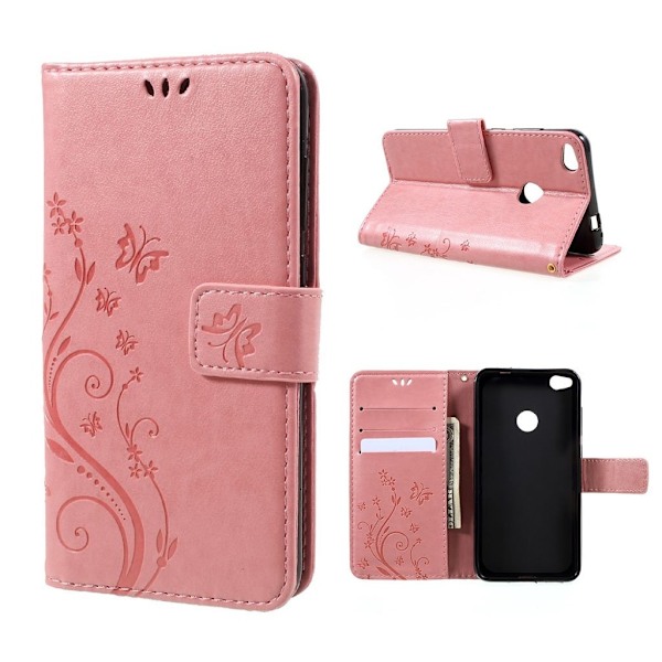 Huawei Honor 8 Lite smart og holdbart læder etui - Lyserød Pink
