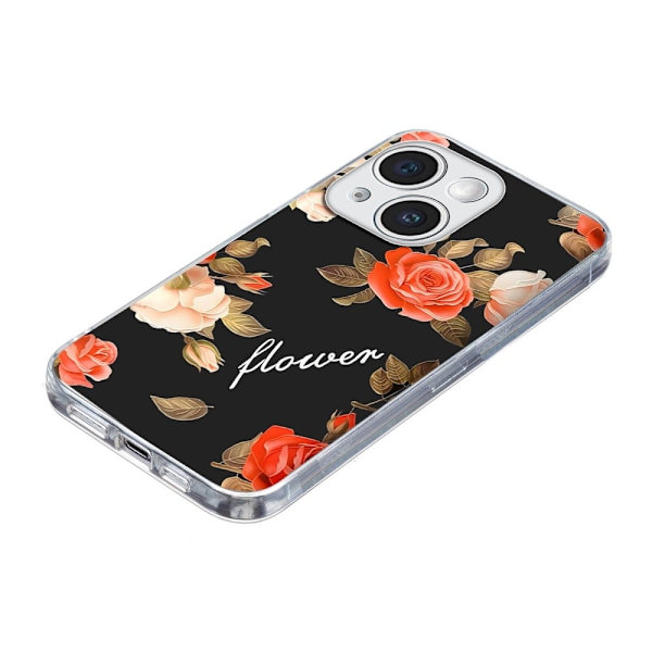 Vibe iPhone 15 Plus cover - Blomster På Sort Baggrund Black