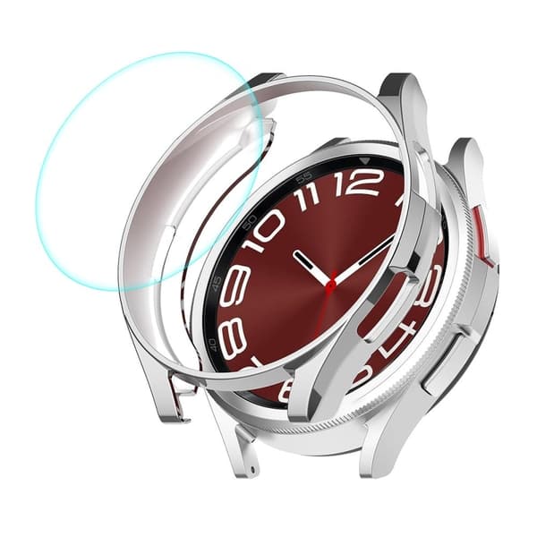 HAT PRINCE Samsung Galaxy Watch 6 Classic (47mm) electroplated cover with tempered glass - Silver Silvergrå