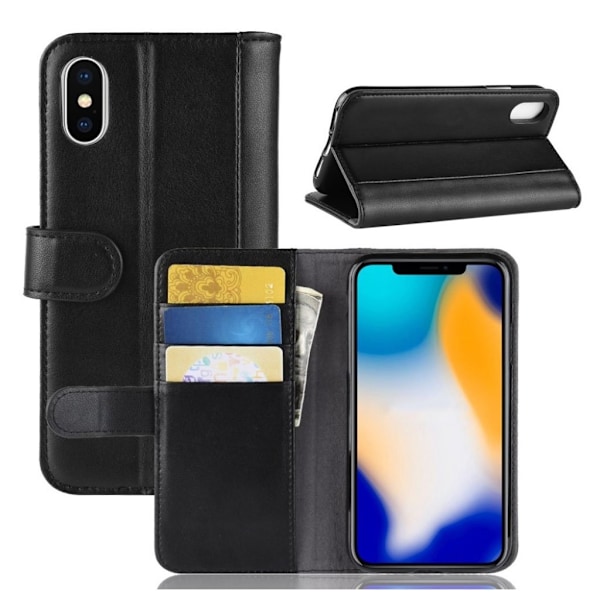 iPhone XS Max mobilfodral delat läder silikon plånbok stånde - Svart Svart