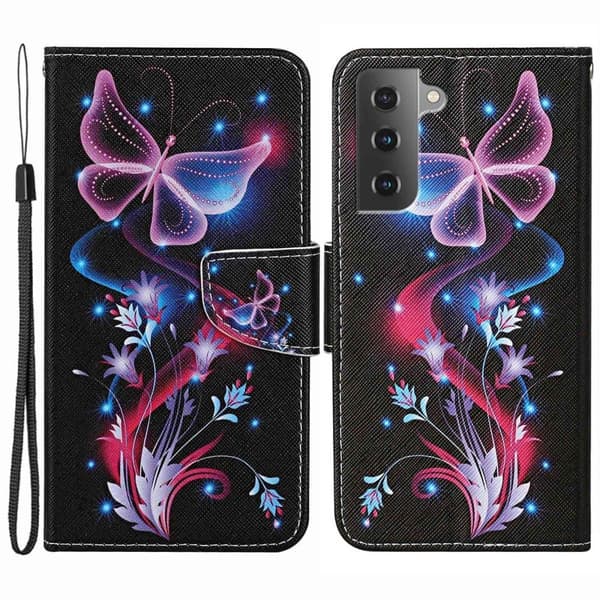 Wonderland Samsung Galaxy S23 Flippetui - Fluorescent Sommerfugler Multicolor