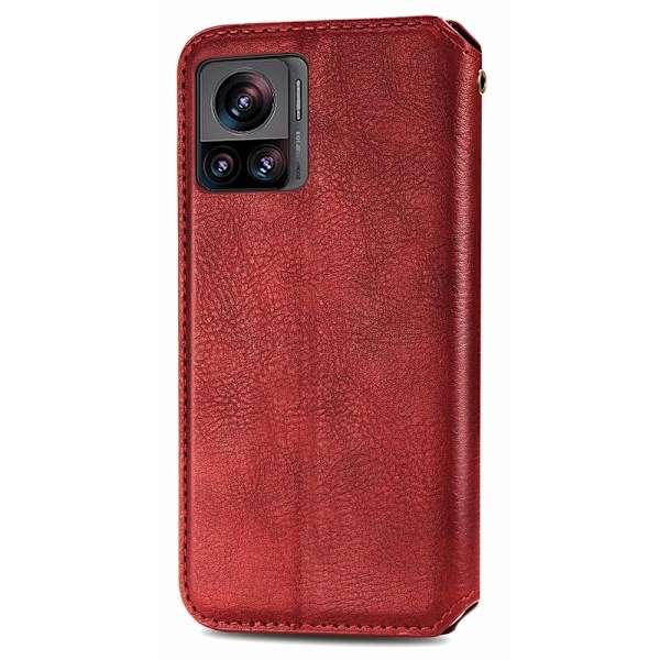 Läderfodral med A Snygg Rhombus Avtryck till Motorola Edge 30 Ultra / X30 Pro - Röd Röd