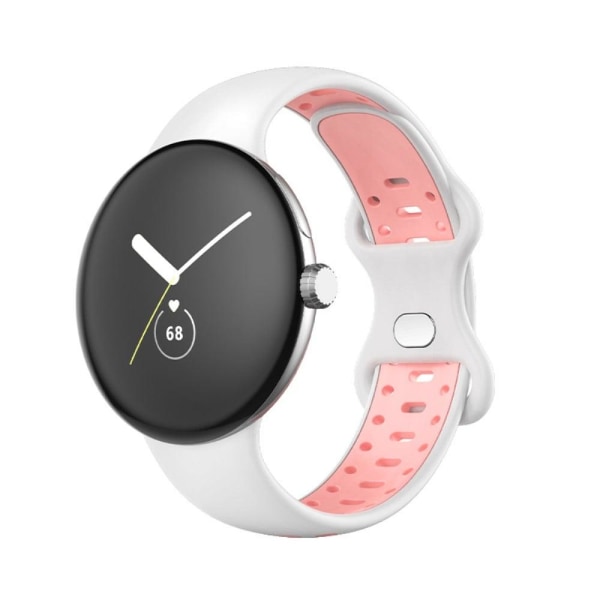 Google Pixel Watch dual color silicone watch strap - White / Pin Rosa
