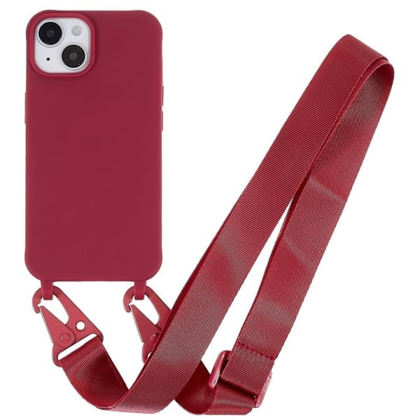 Tynt TPU-deksel med matt finish og justerbar stropp til iPhone 15 - Vinrød Red