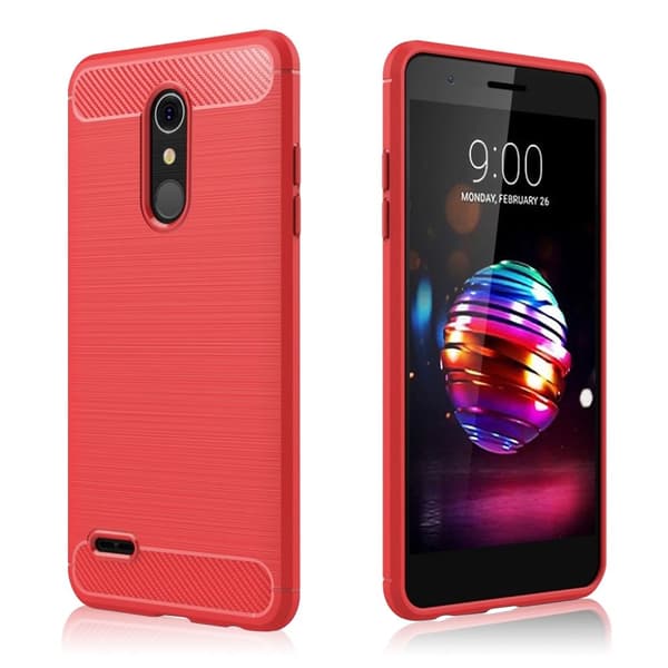 LG K10 (2018) mobilskal silikon kolfiber borstad - Röd Röd