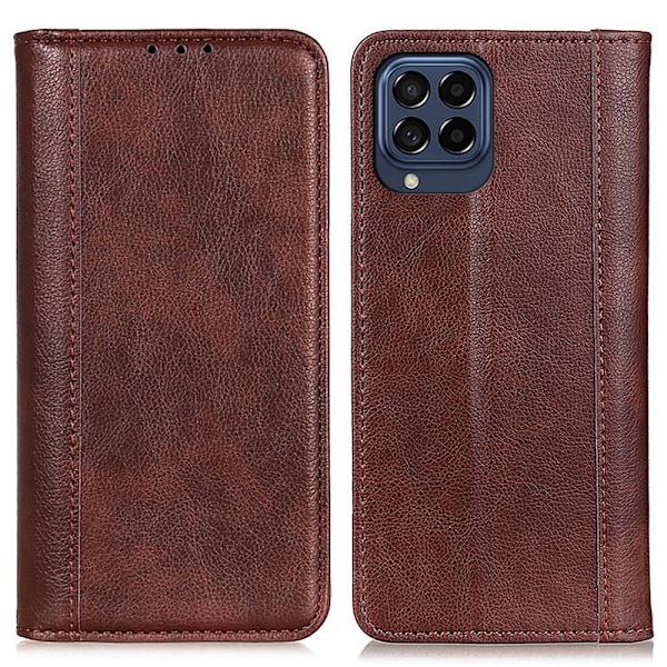 Samsung Galaxy M53 5G ægte læderetui med magnetisk lukning - Brun Brown