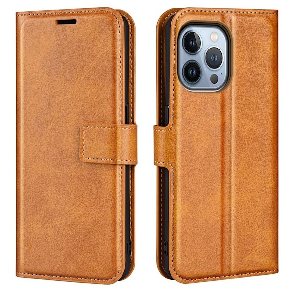 Hållbart konstläder iPhone 14 Pro fodral med plånbok - Gul Gul