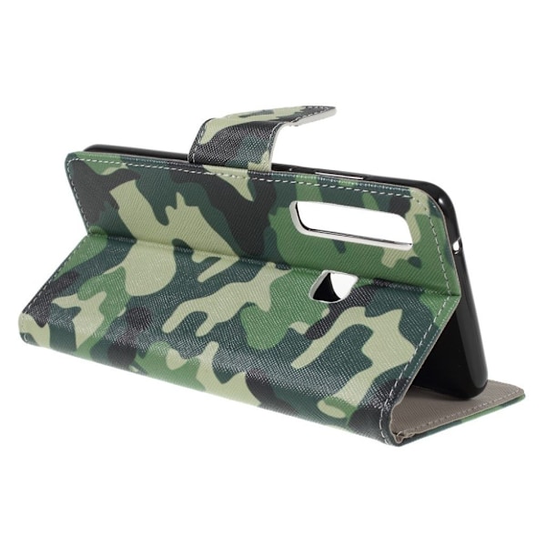 Samsung Galaxy A9 (2018) kryds tekstur læder flip etui - Camouflage Green