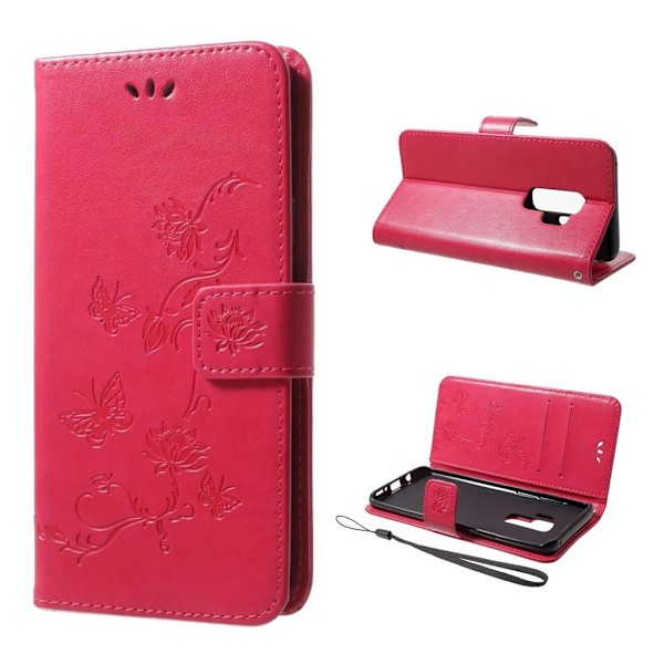 Samsung Galaxy S9 Plus stemplet Træ ugle beskyttende PU læder flip etui - Rose Pink
