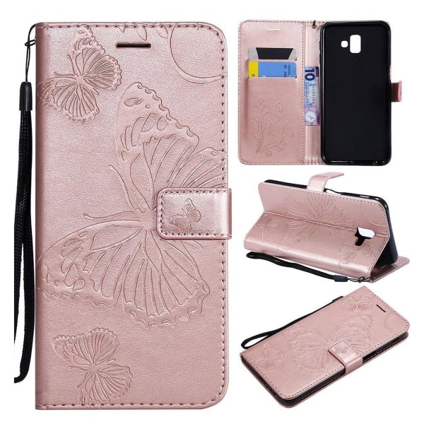Samsung Galaxy J6 Plus (2018) perhos printti kuviollinen lompakk Pink