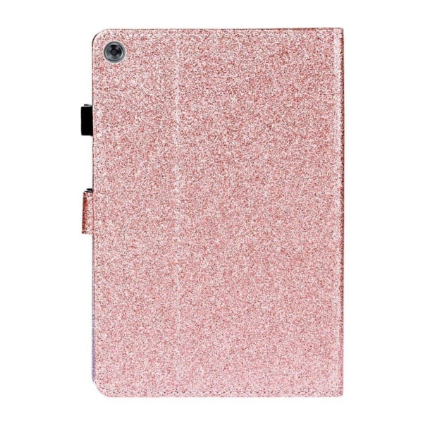 Huawei Mediapad M5 Lite Glitter Shiny Læder Flip Etui - Rødguld Pink