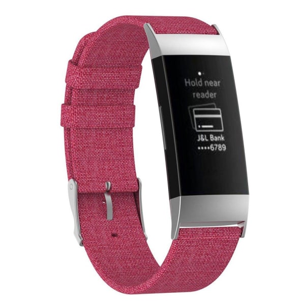 Fitbit Charge 3 erstatnings urrem i kanvas med stål forbinder - Rød Red