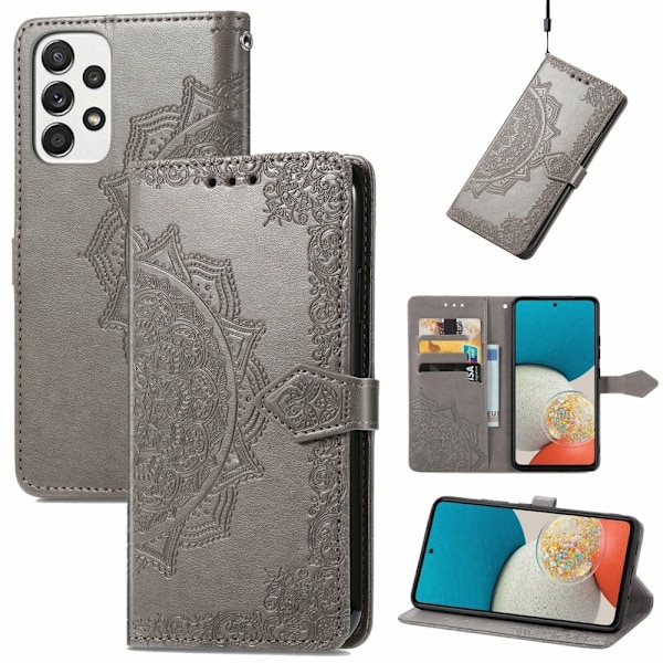 Mandala läder Samsung Galaxy A53 5G fodral - Silver/Grå Silvergrå