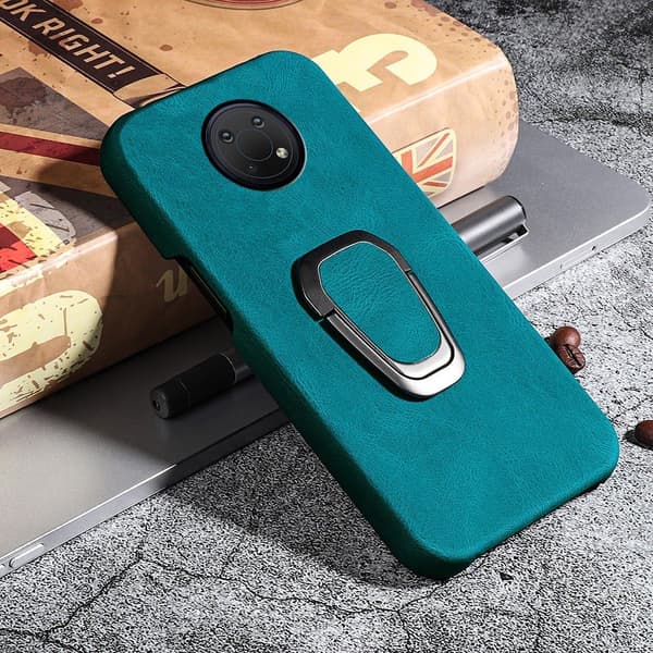 Stötsäkert läderfodral med oval kickstand för Nokia G10 - Cyan Grön