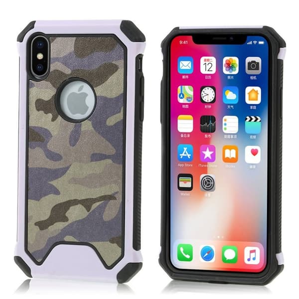 iPhone XS Camouflage læderetui - Lilla Purple