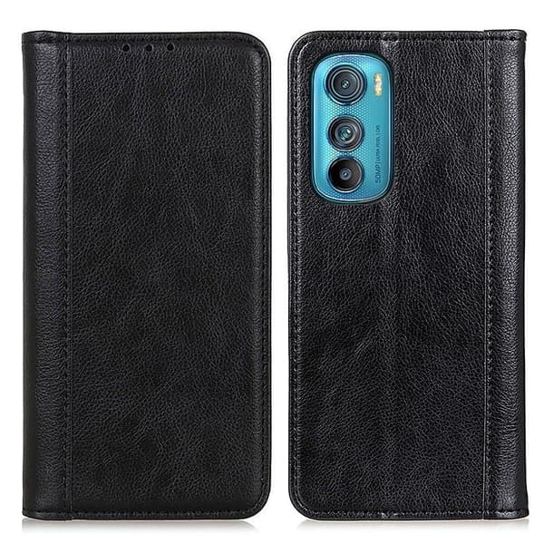 Motorola Edge 30 ægte læderetui med magnetisk lukning - Sort Black