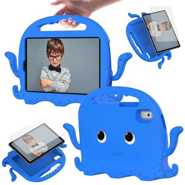 Lenovo Tab M9 EVA Case Cartoon Octopus Hand Grip Tablet Cover with Shoulder Strap - Blue Blue