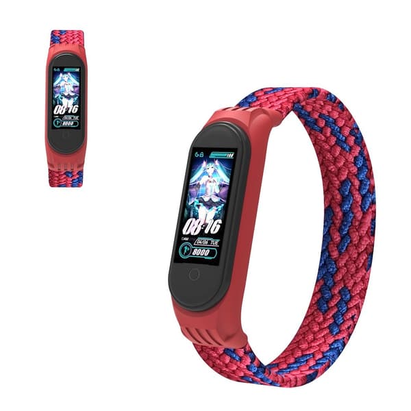 Xiaomi Mi Band 5 / 4 / 3 elastisk nylon-urrem - Rød / Blå / Størrelse: L Red