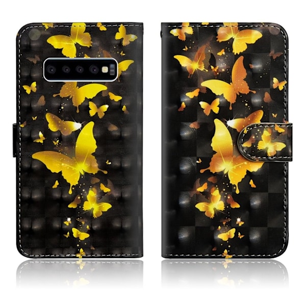 Samsung Galaxy S10 Plus läderfodral med ljus prickar - Guld Fjärilar Guld
