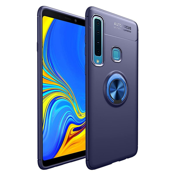 Samsung Galaxy A9 (2018) pehmeä muovinen takasuoja kuori sormirenkaalla ja magneetti metalli levyllä - Sininen Blue