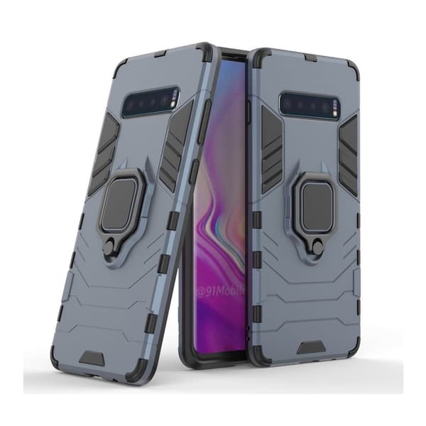 Samsung Galaxy S10 Plus hybrid fodral med ställ - Mörkblå Blå