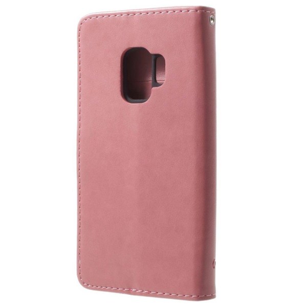 Samsung Galaxy S9 stemplet sommerfugl Blomster PU læder flip etui - Pink Pink